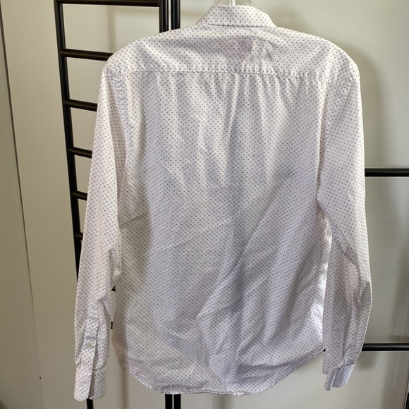 ZARA MAN white print cotton dress casual shirt button/front red blue M - Picture 3 of 3